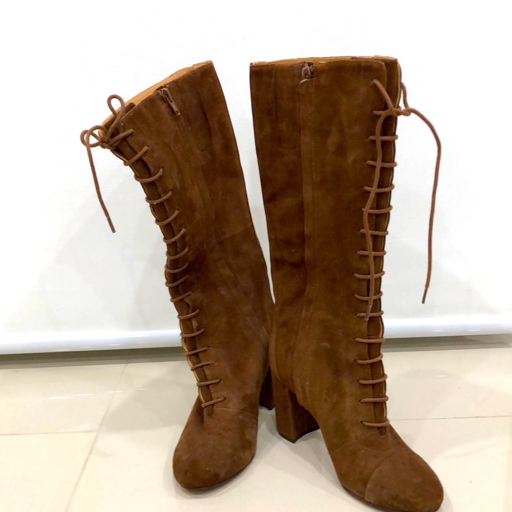 Pair of Suede Nine West lace front boots